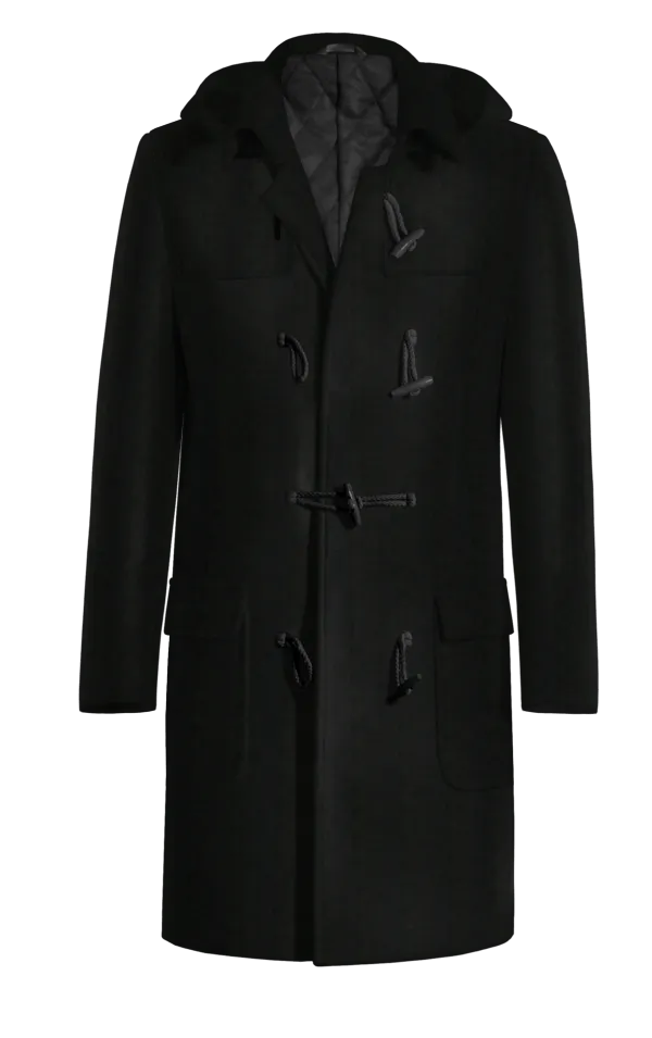 Long Black Coat with Pockets for Winter - Montgomery Style