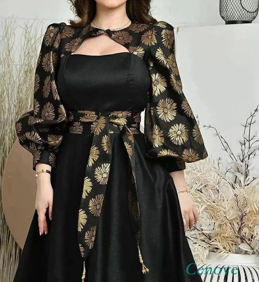 Black Sleeve Evening Dress Women Size L - B-59585