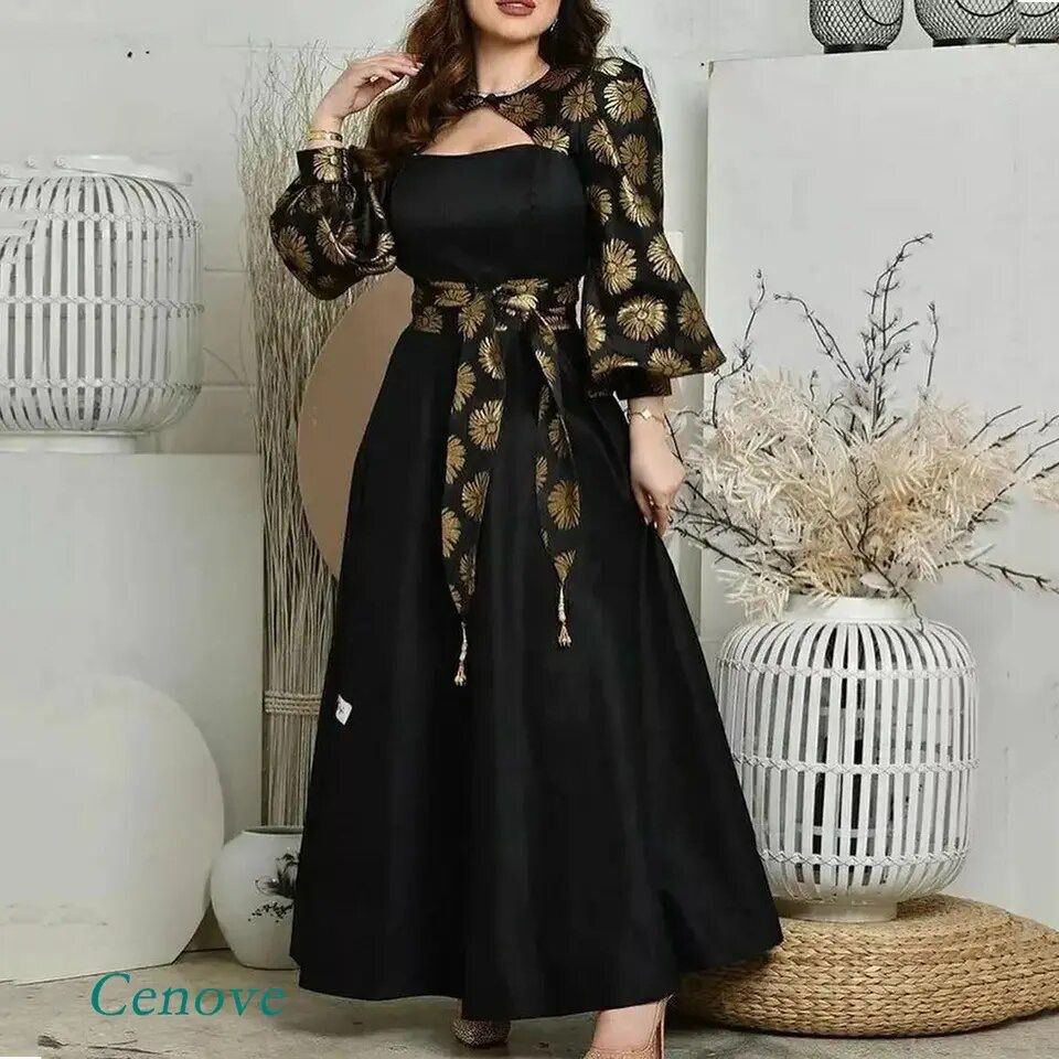 Black Sleeve Evening Dress Women Size L - B-59585