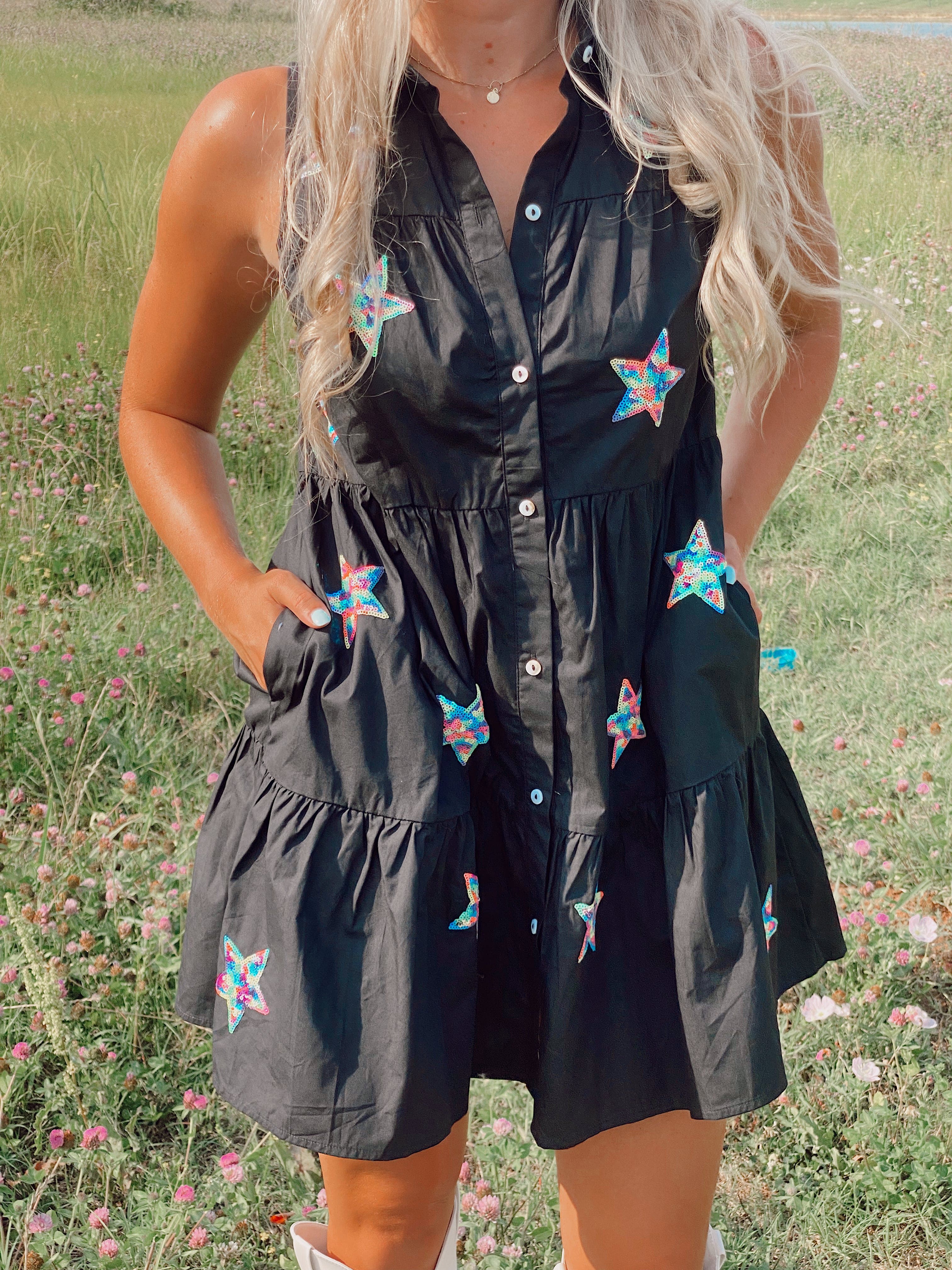 Black Star Patch Sequin Dress