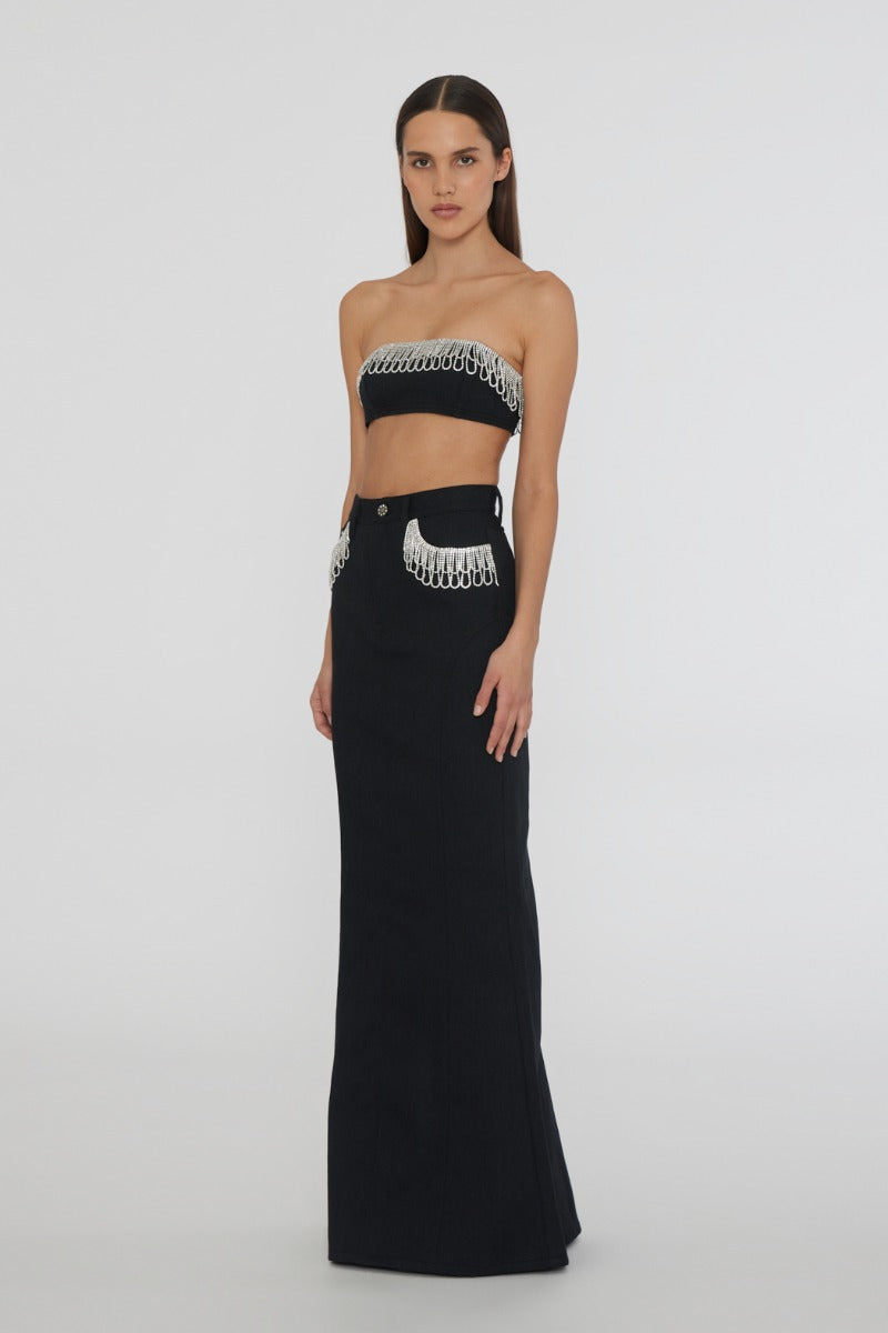 Black Twill Bandeau Top - Rotate