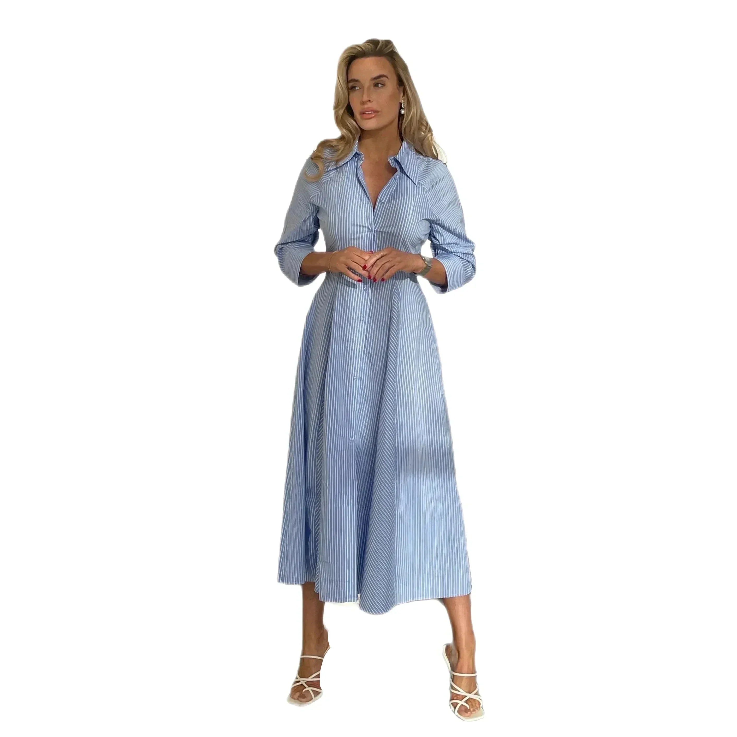 Blue pinstripe shirt dress