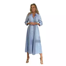 Blue pinstripe shirt dress