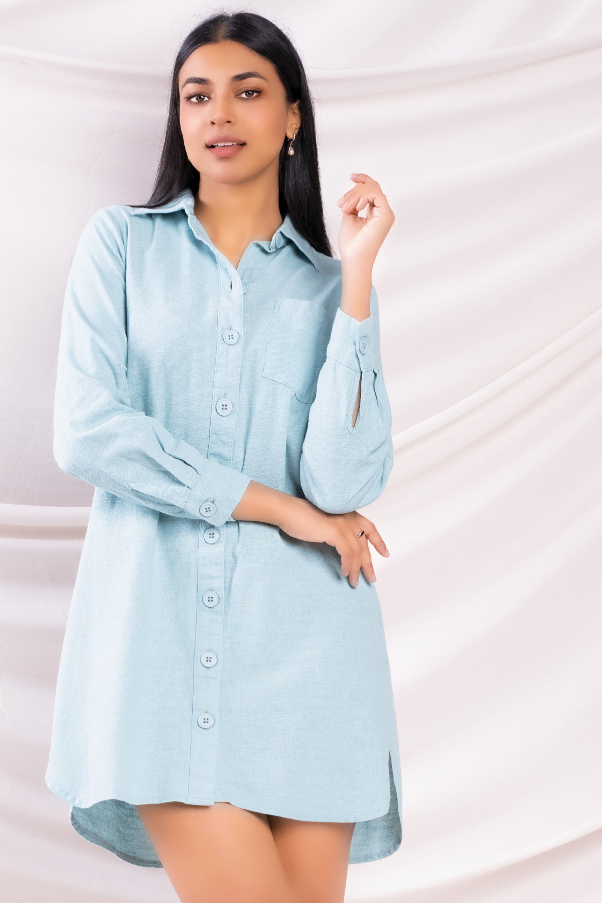 Blue Shirt Dress -> Oversized Blue Shirt Dress