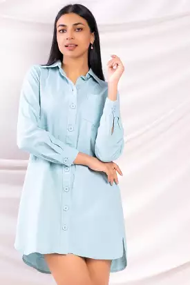 Blue Shirt Dress -> Oversized Blue Shirt Dress