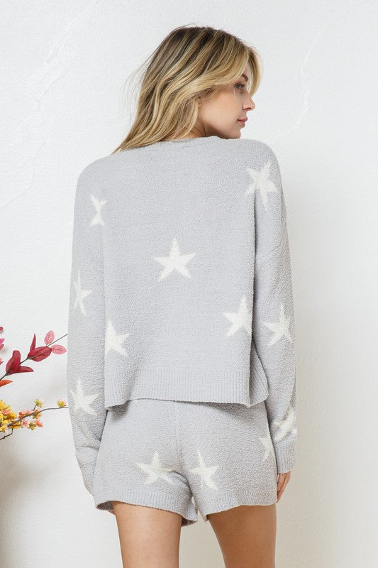 Blue Star Print Long Sleeve Top and Short Set - B Soft