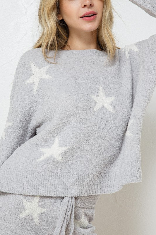 Blue Star Print Long Sleeve Top and Short Set - B Soft