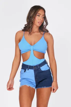 BLUE Patchwork denim shorts