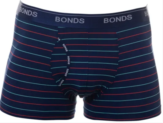 Bonds Microfibre Men's Underwear Trunk in Navy/Red/Aqua Stripes