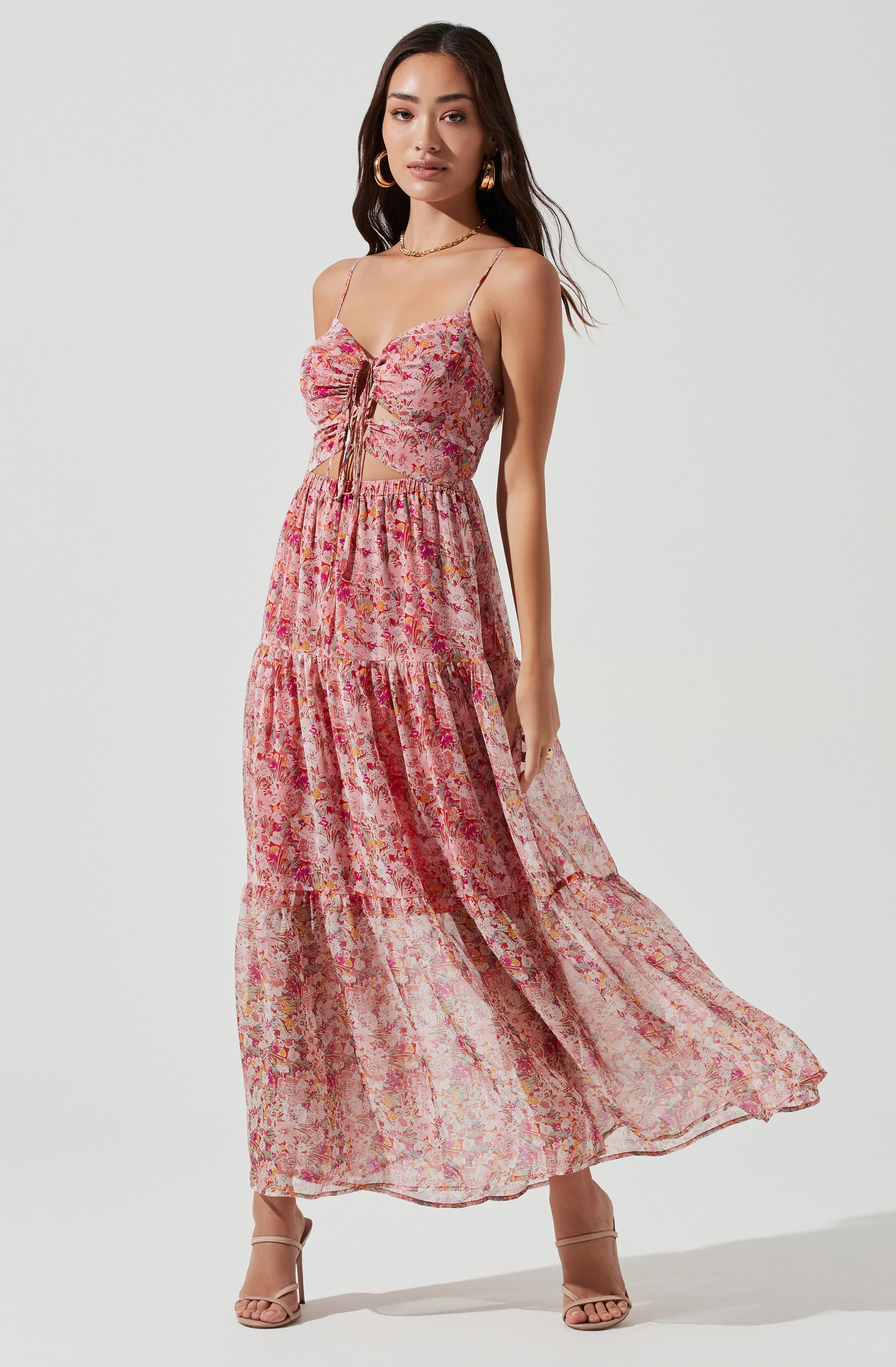 Brandy Floral Maxi Dress with Cinched Front Cutout