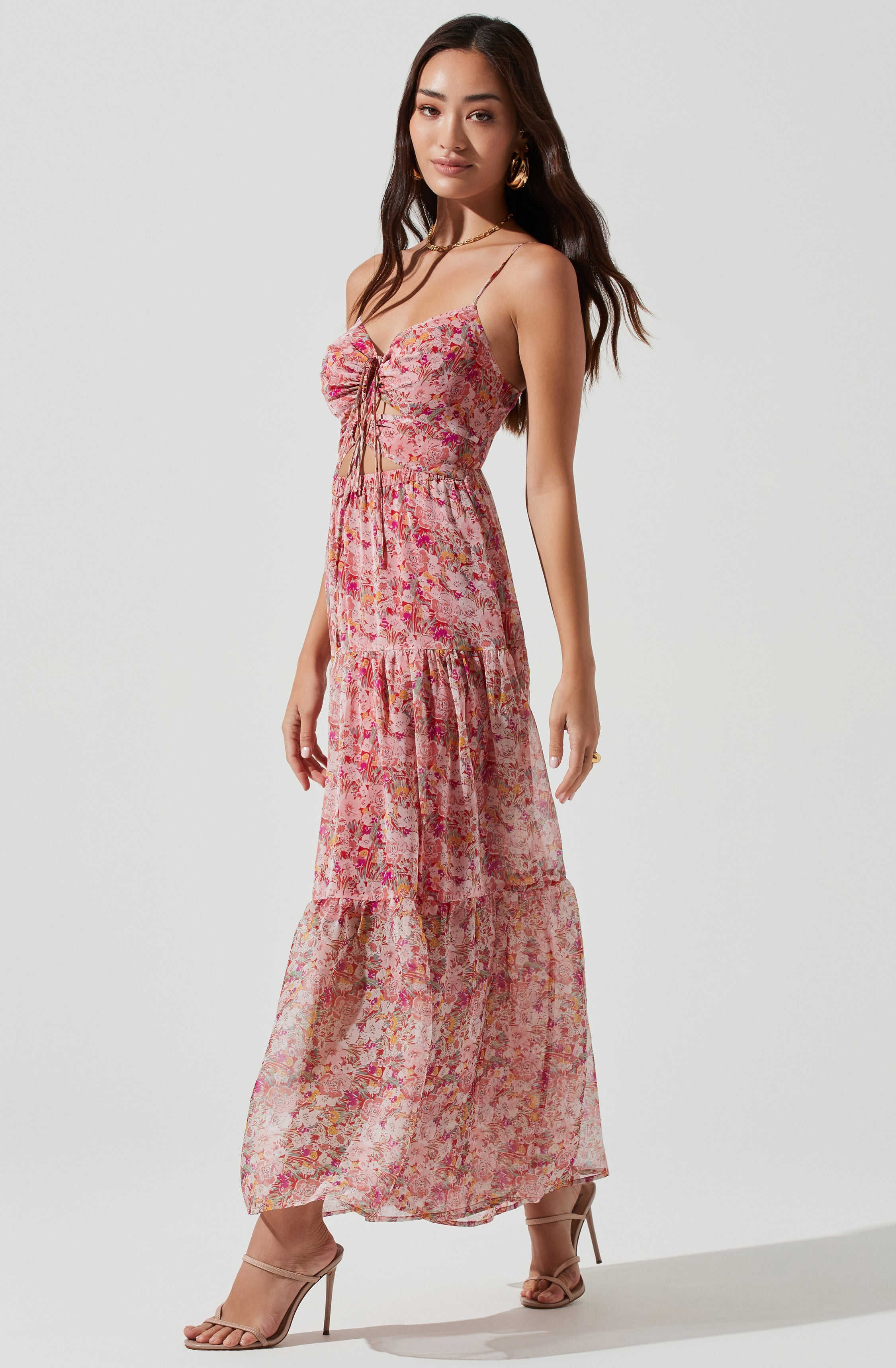 Brandy Floral Maxi Dress with Cinched Front Cutout