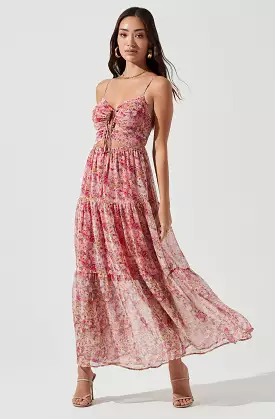 Brandy Floral Maxi Dress with Cinched Front Cutout