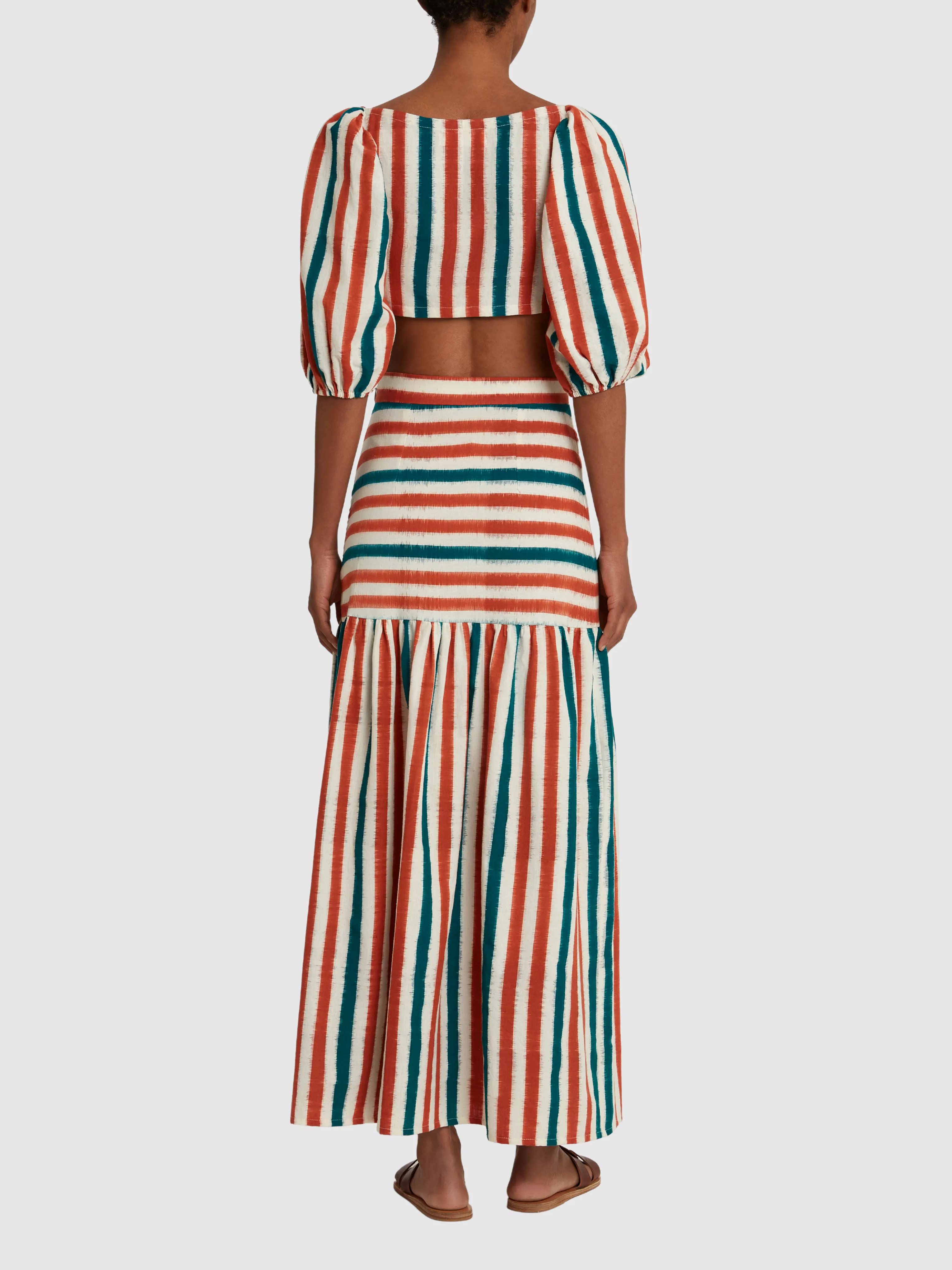 Brown Green Cornelia Ikat Striped Maxi Skirt.