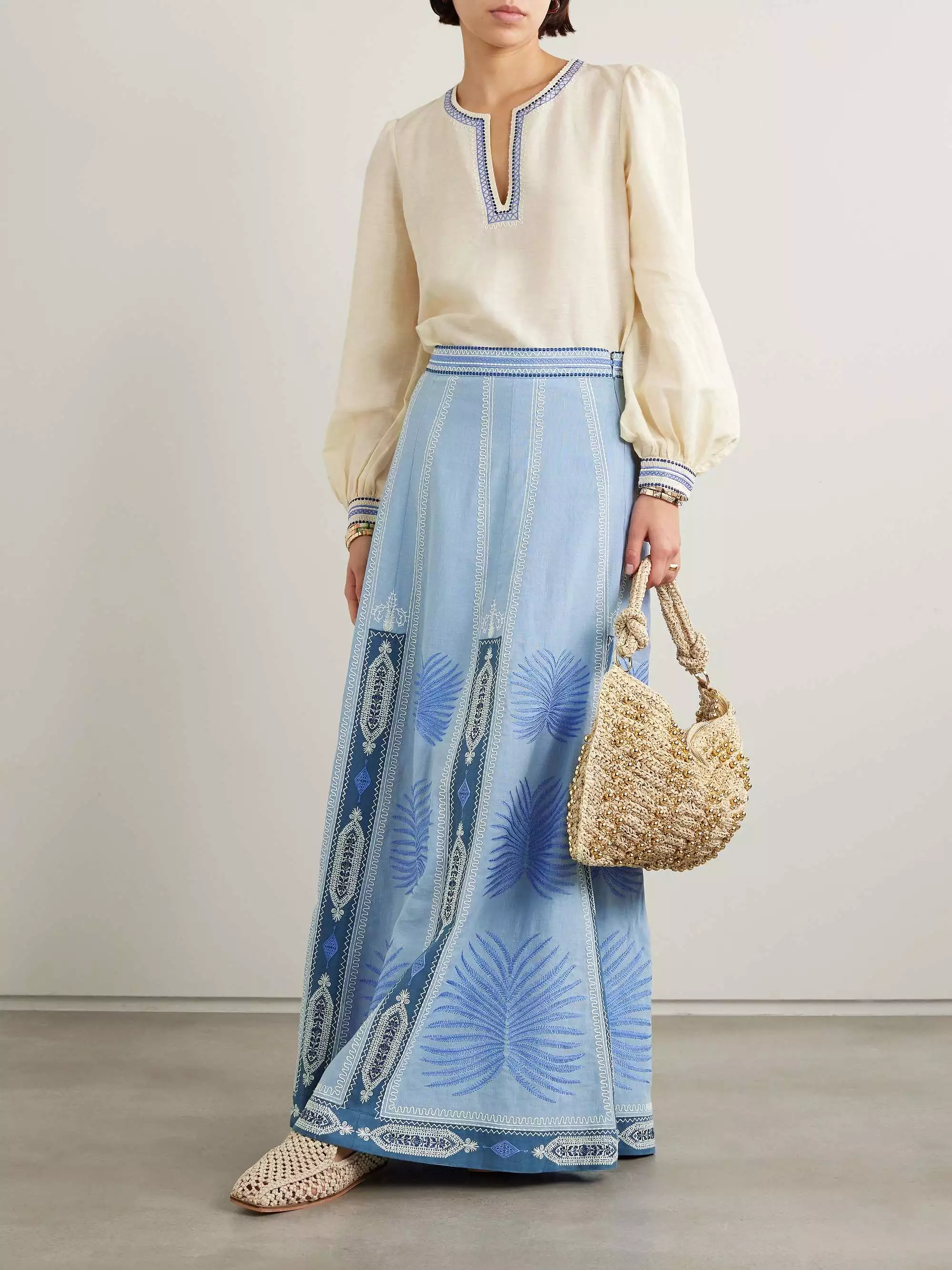 Camille Chios Maxi Skirt with Embroidery