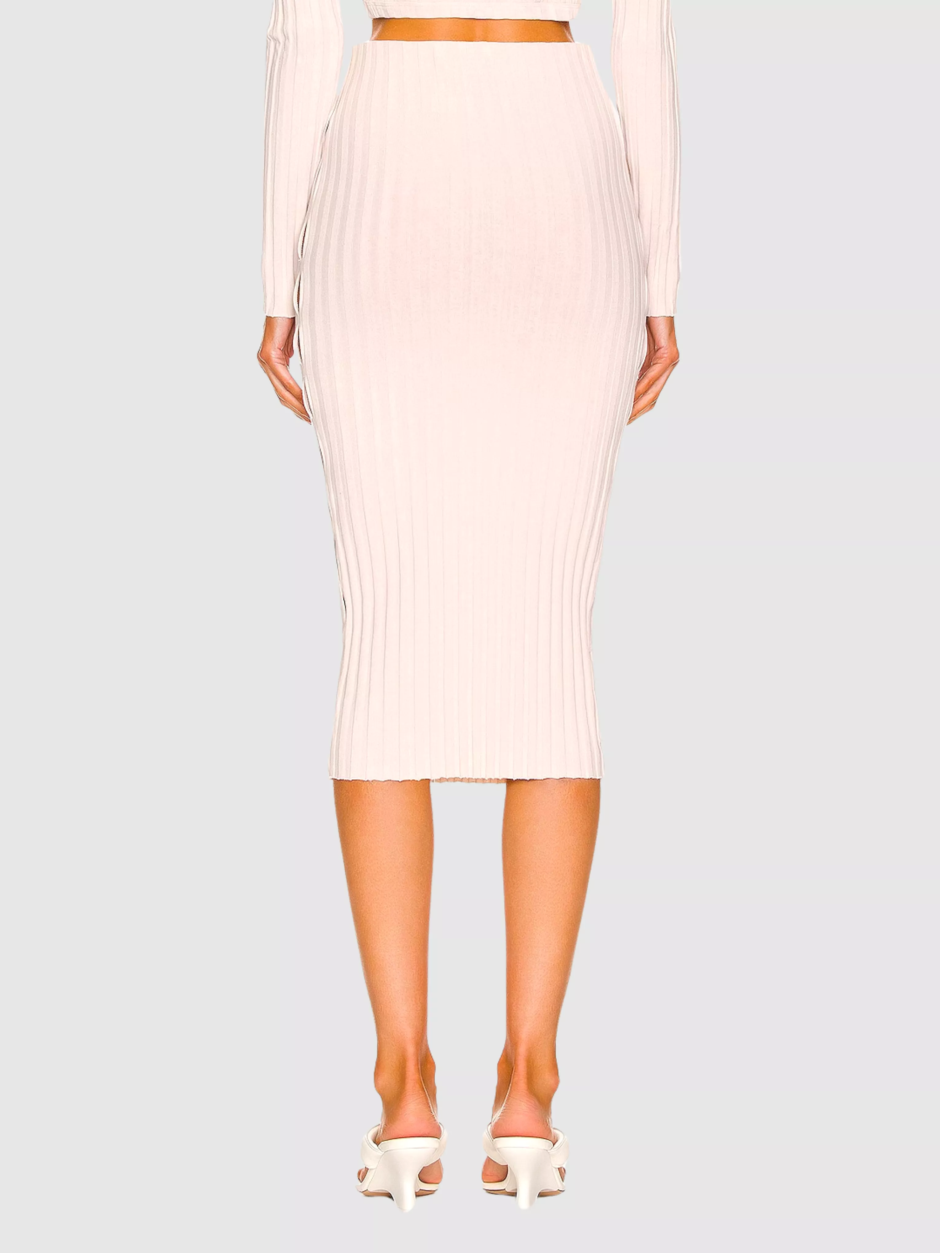 Capri Blush Ribbed Midi Skirt - Pink Rib Knit Knee-length Pencil Skirt - Buy Now