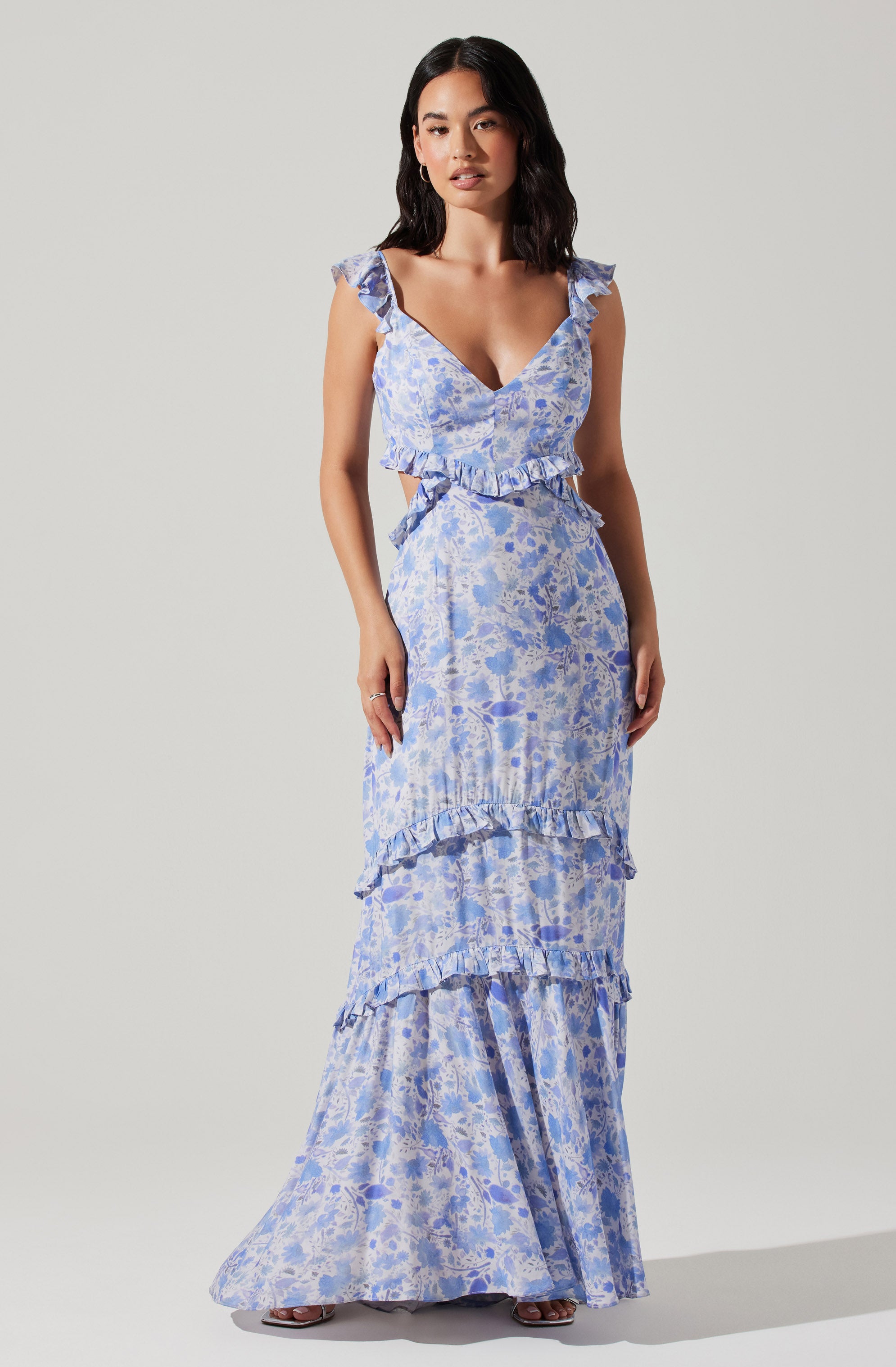 Cassis Floral Maxi Dress with Ruffle Hem