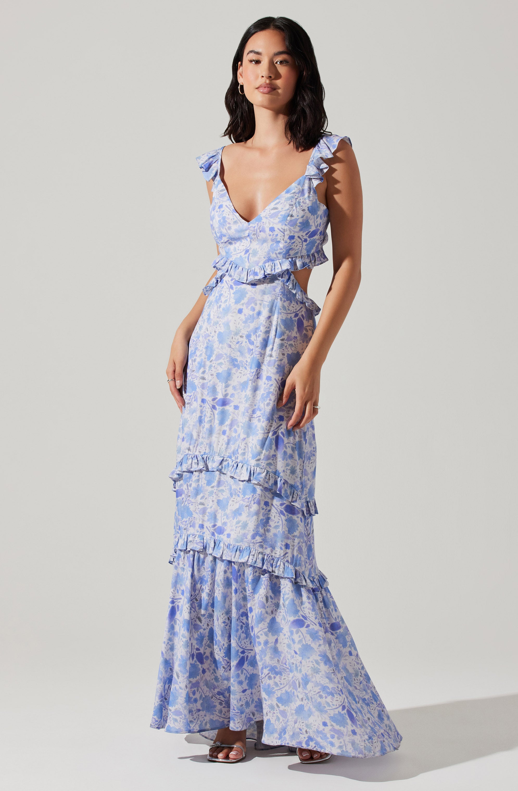 Cassis Floral Maxi Dress with Ruffle Hem