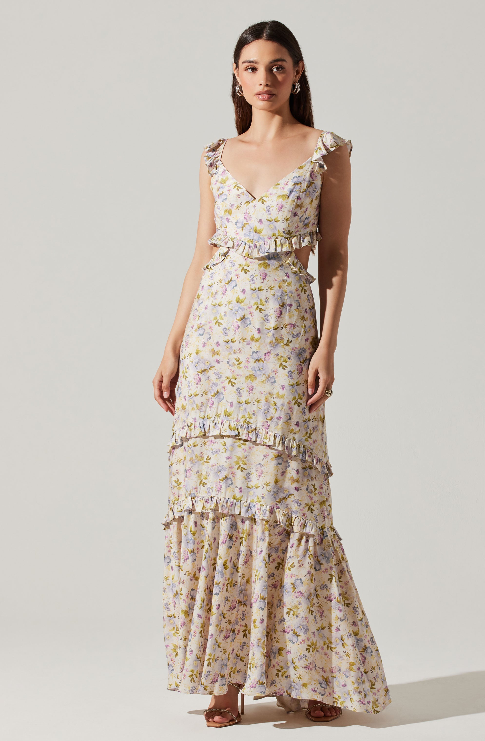 Cassis Floral Maxi Dress with Ruffle Hem