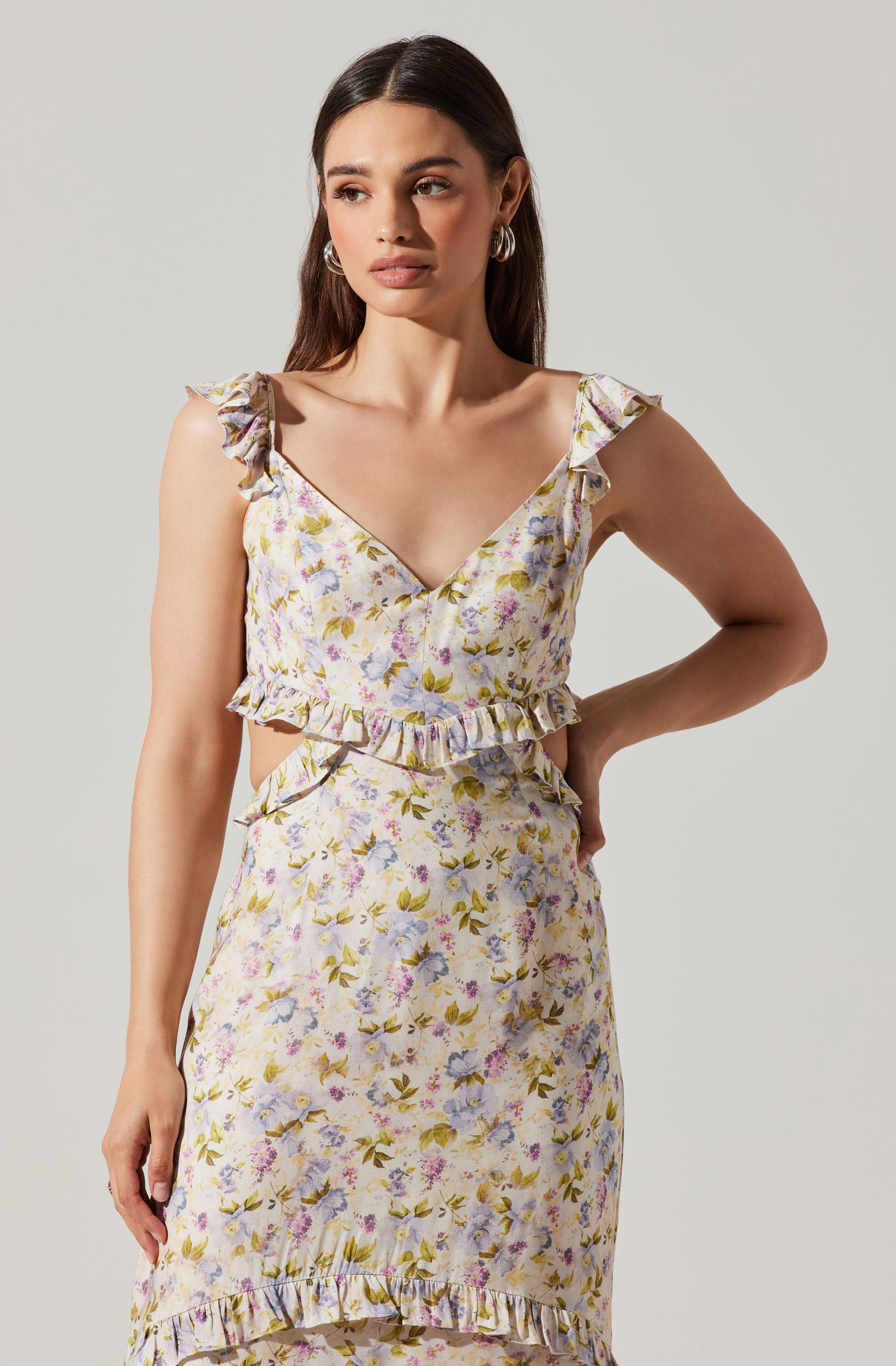 Cassis Floral Maxi Dress with Ruffle Hem