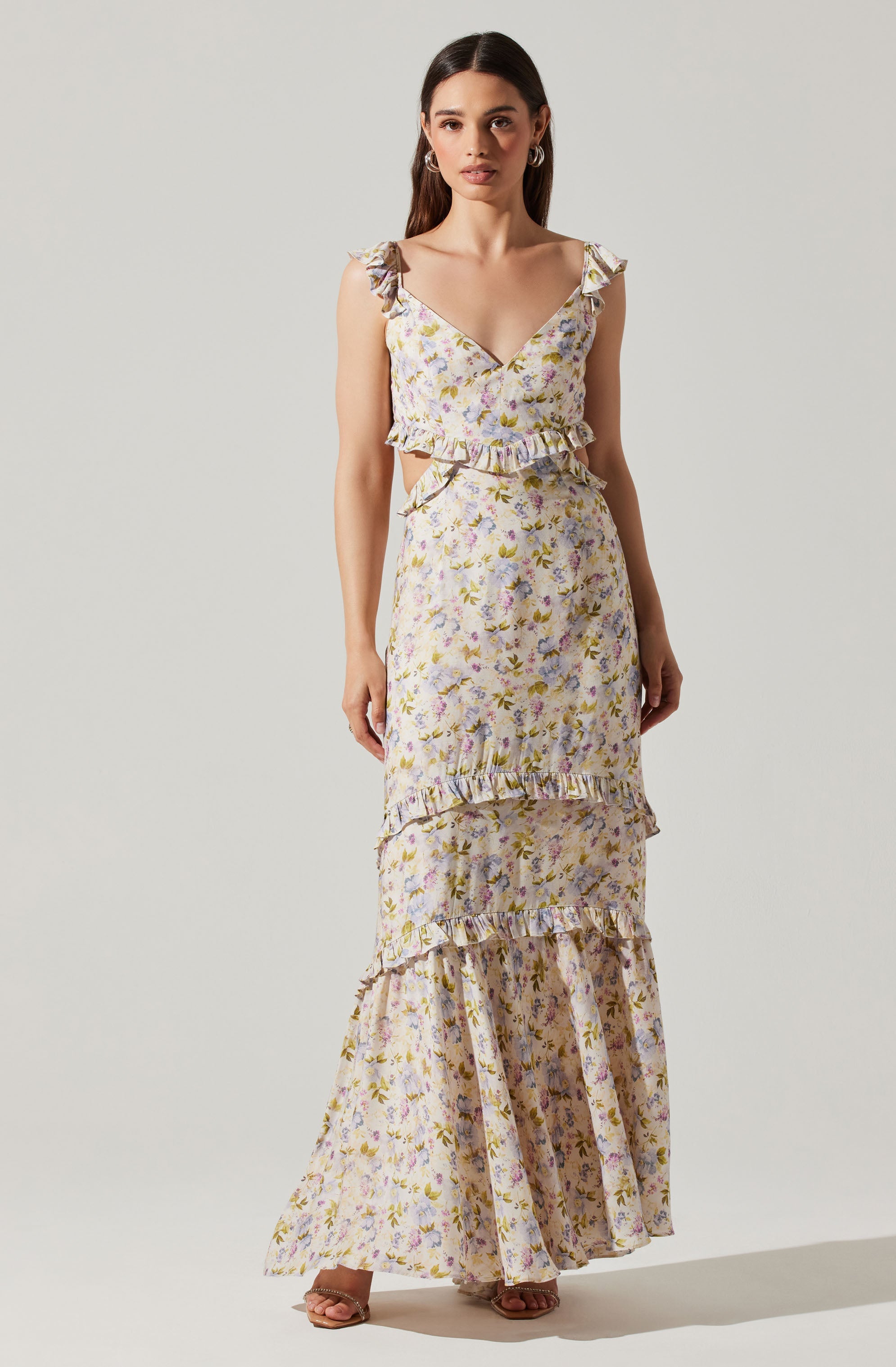 Cassis Floral Maxi Dress with Ruffle Hem