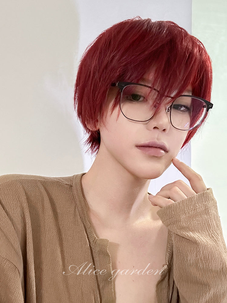 Casual Red Anime Short Wig for Men ON985