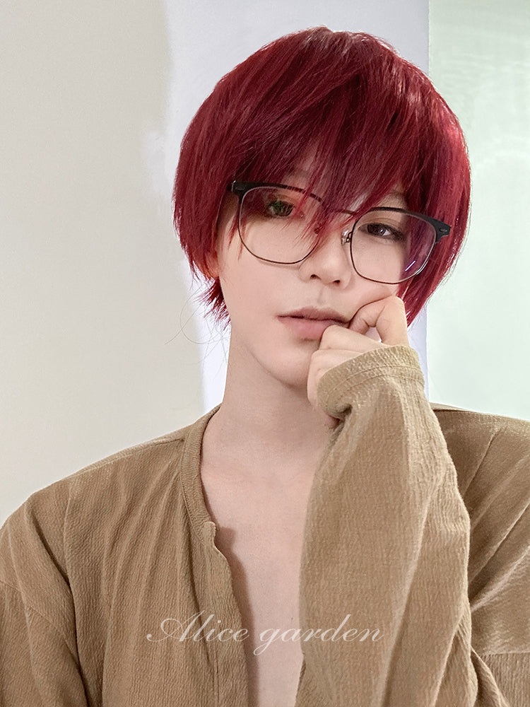 Casual Red Anime Short Wig for Men ON985