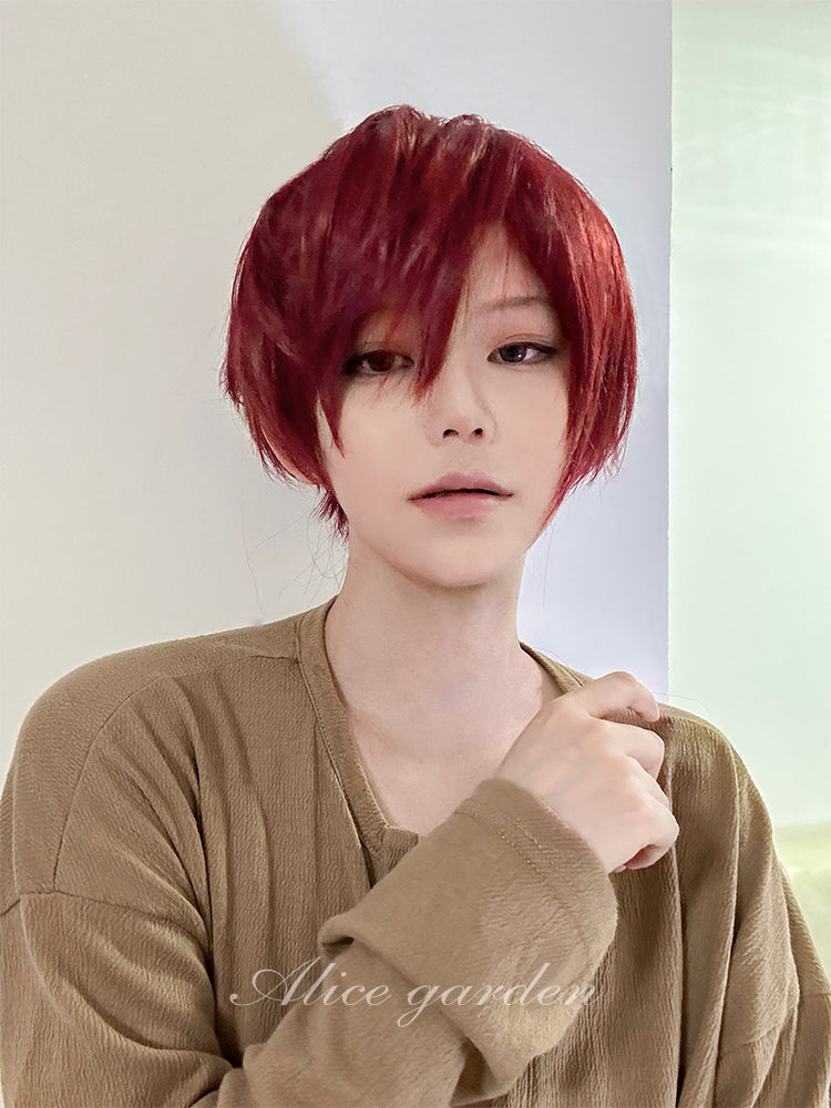 Casual Red Anime Short Wig for Men ON985