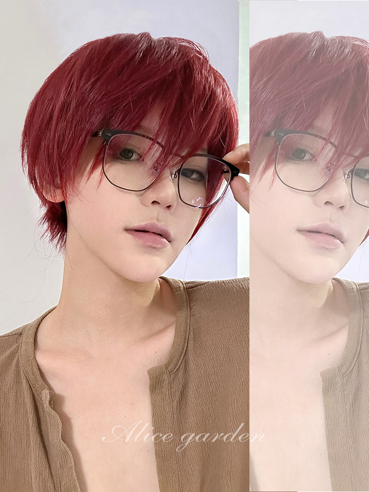 Casual Red Anime Short Wig for Men ON985