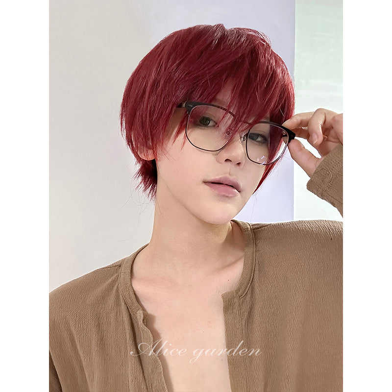 Casual Red Anime Short Wig for Men ON985