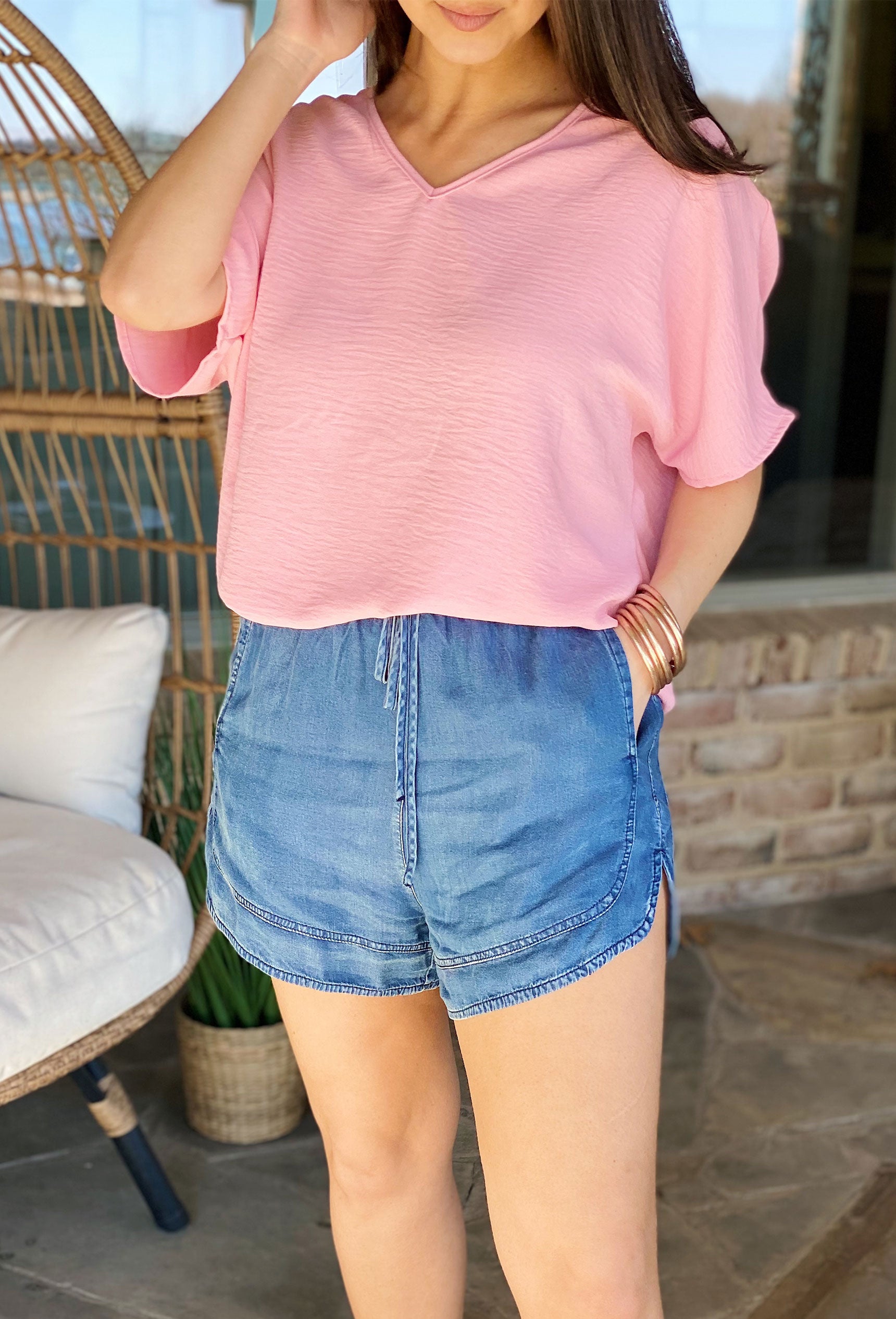 Chambray Denim Blue Shorts