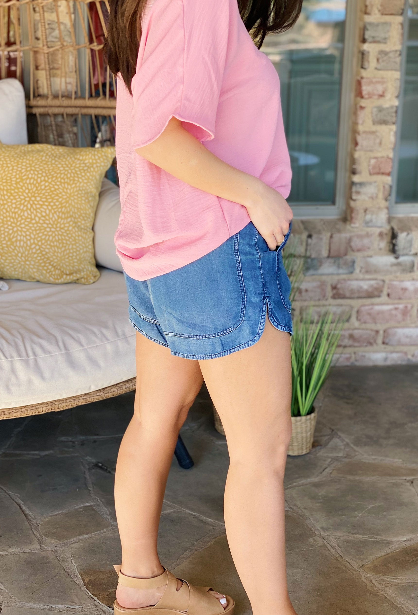 Chambray Denim Blue Shorts