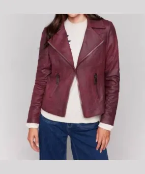 Sophisticated Faux Leather Moto Jacket In Cabernet