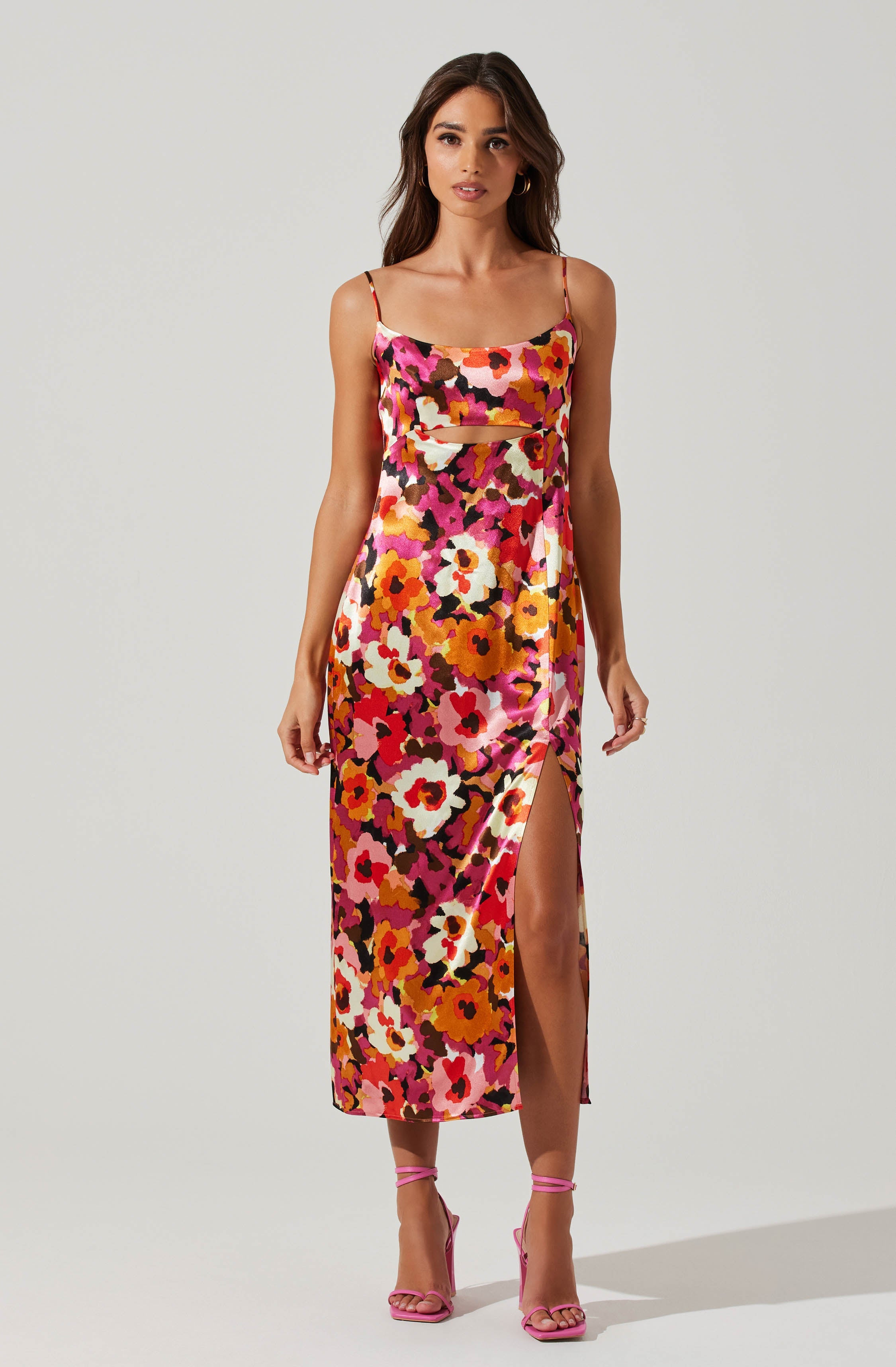 Chelsi Satin Floral Midi Dress