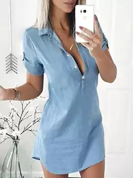 Chic Light Blue Denim Shirt Dress