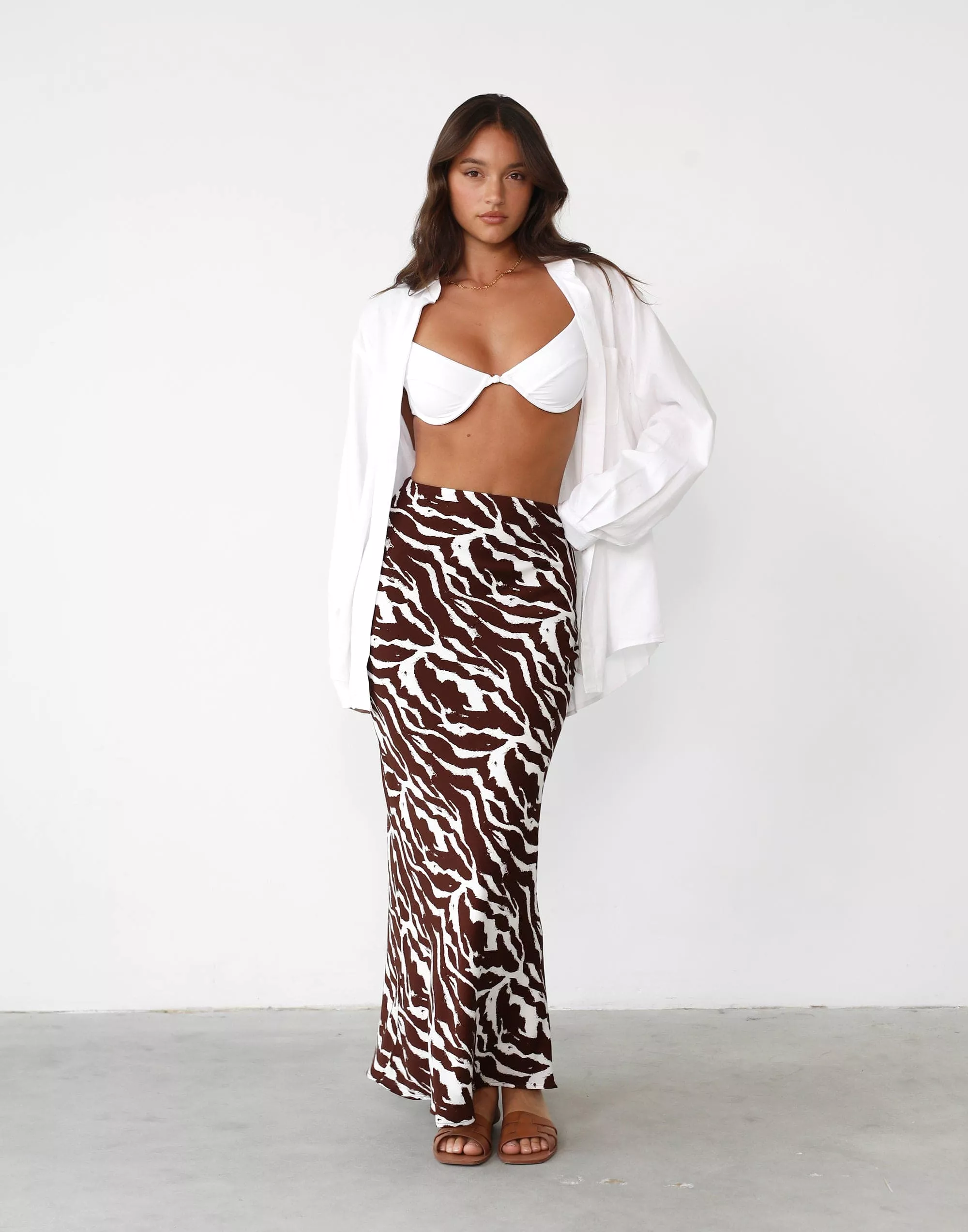 Choc Marble Print Sye Maxi Skirt