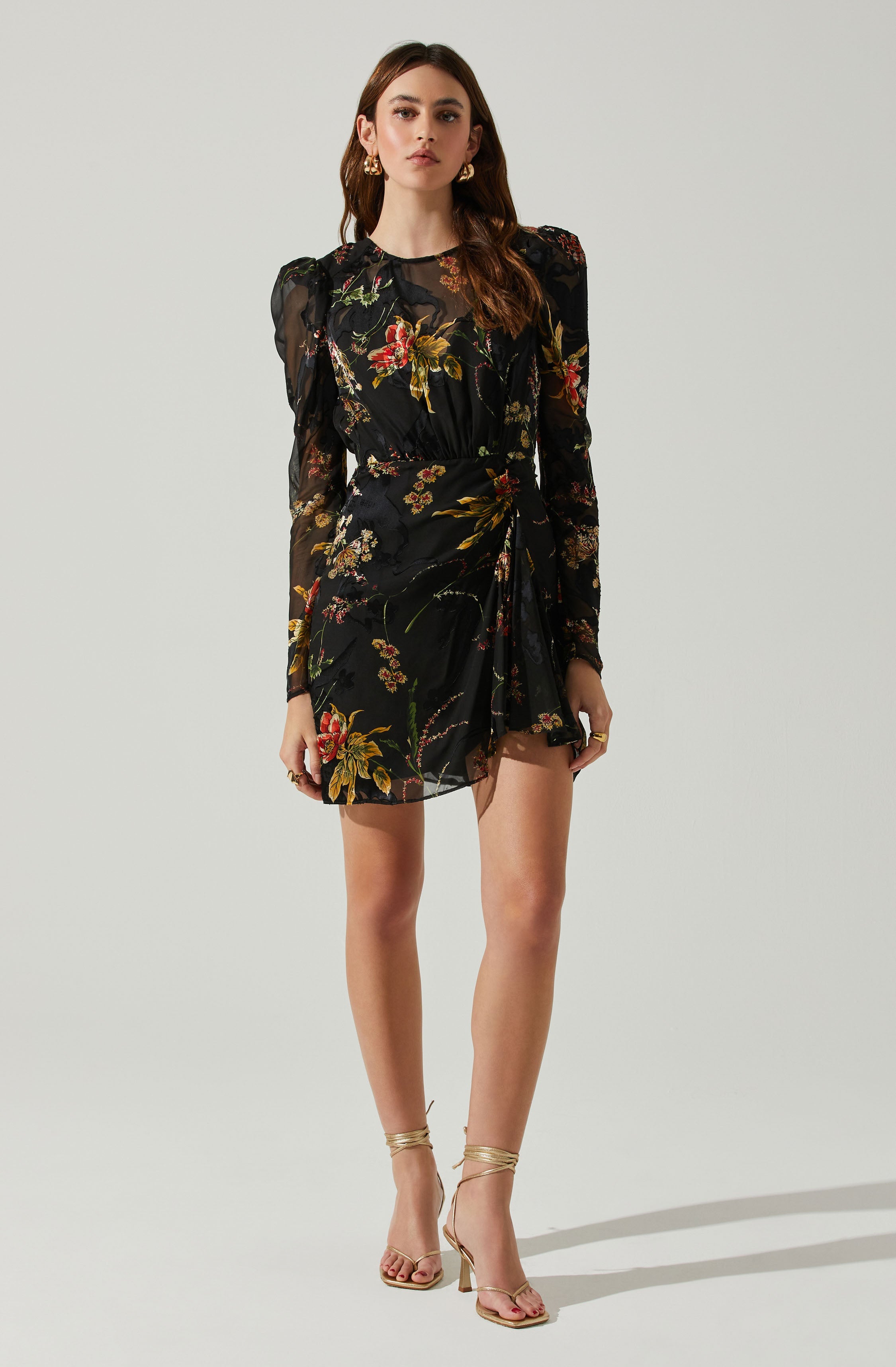 Cindy Floral Burnout Long Sleeve Mini Dress