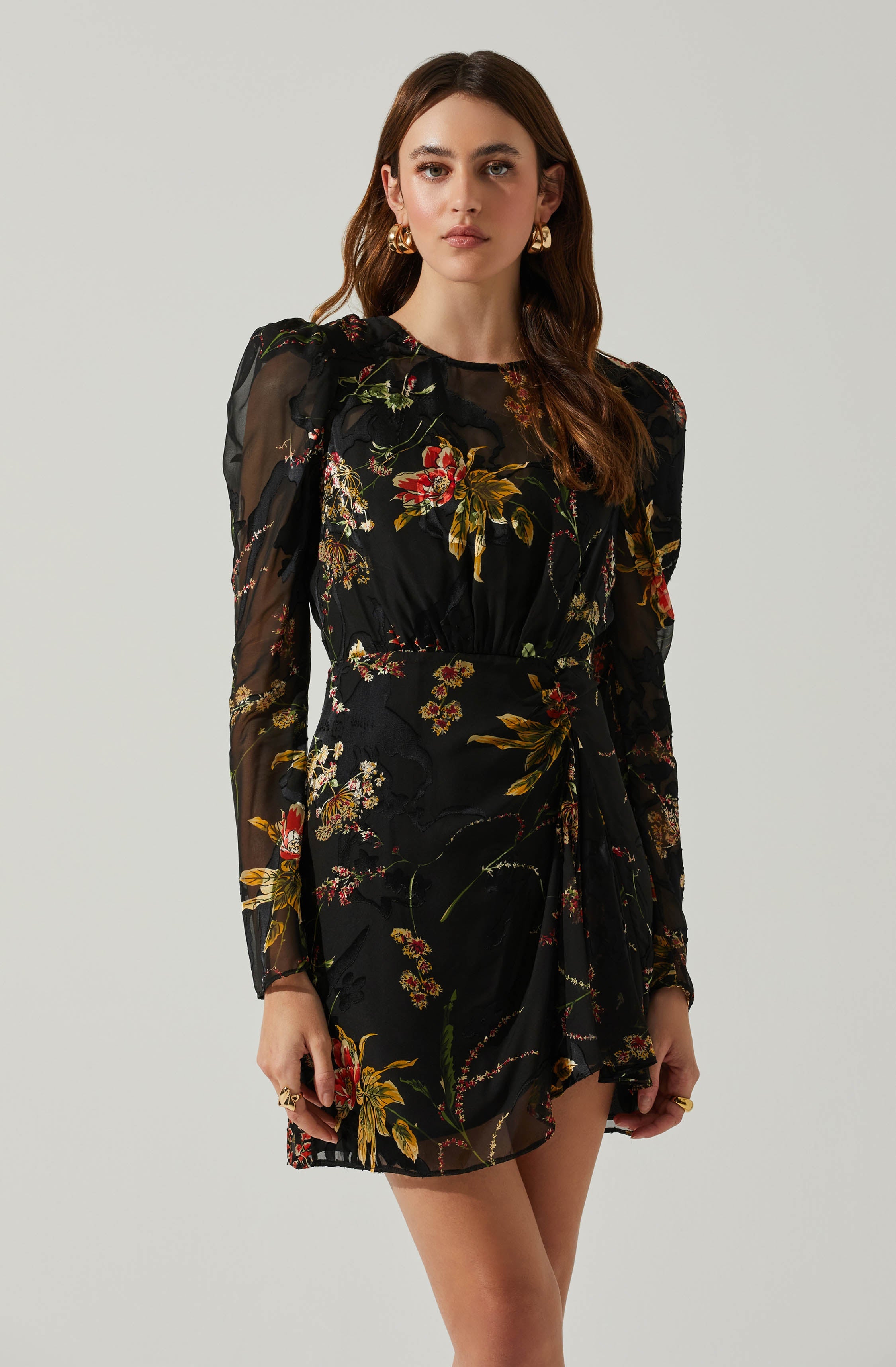 Cindy Floral Burnout Long Sleeve Mini Dress