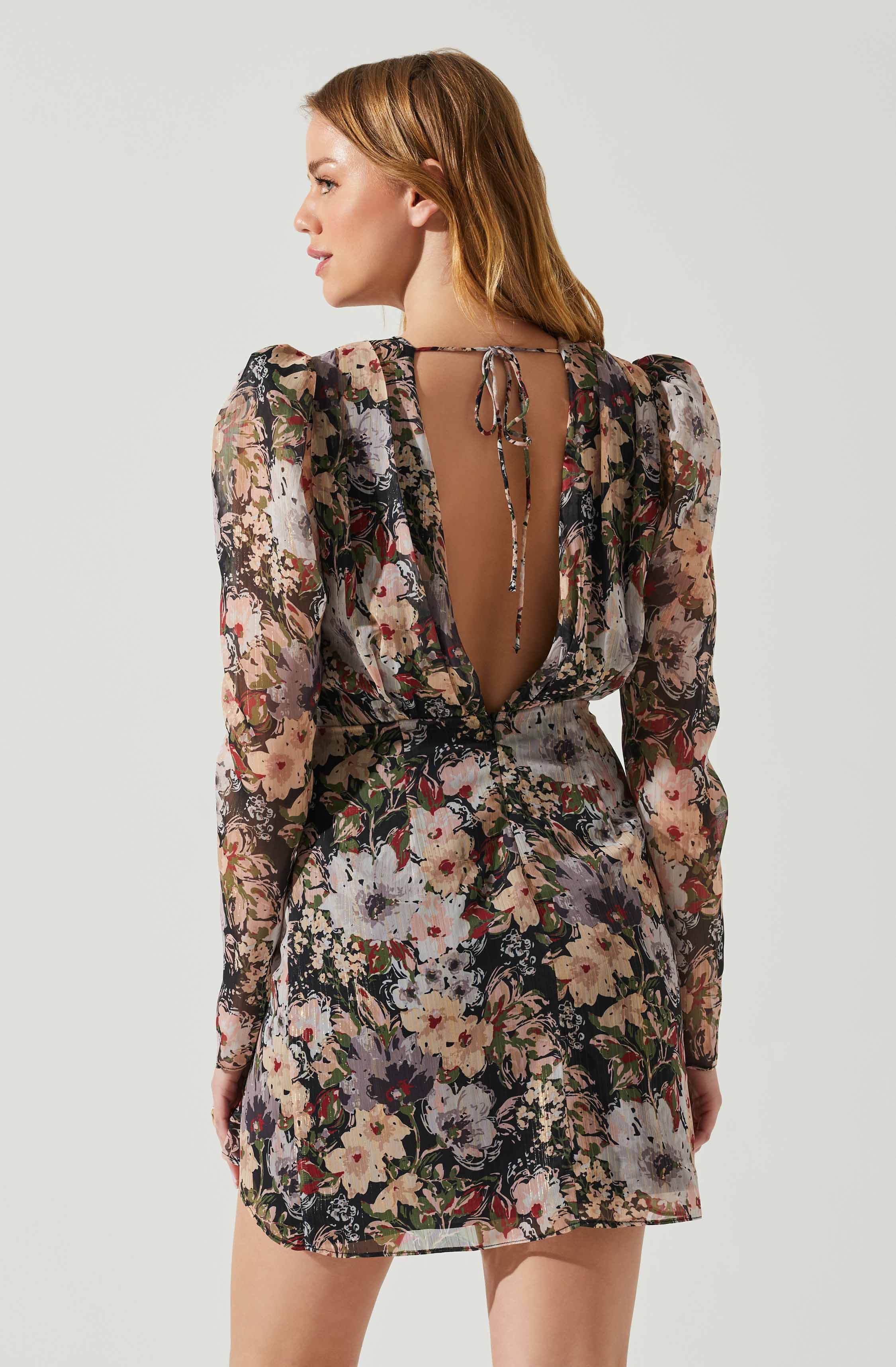 Cindy Long Sleeve Mini Dress - Floral Design