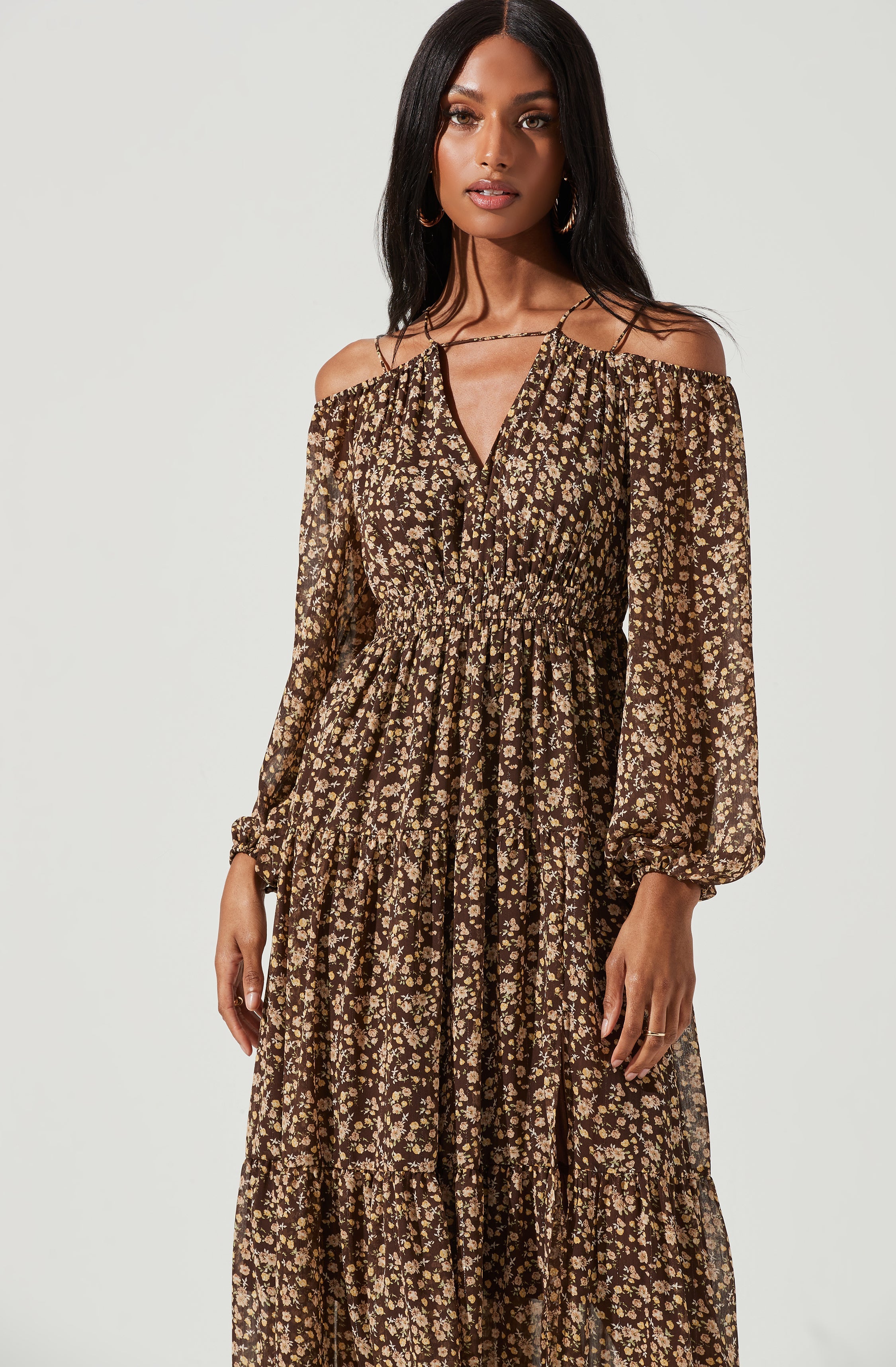 Ciri Midi Dress - Floral Print - Cold Shoulder - SEO result: Shop Now.