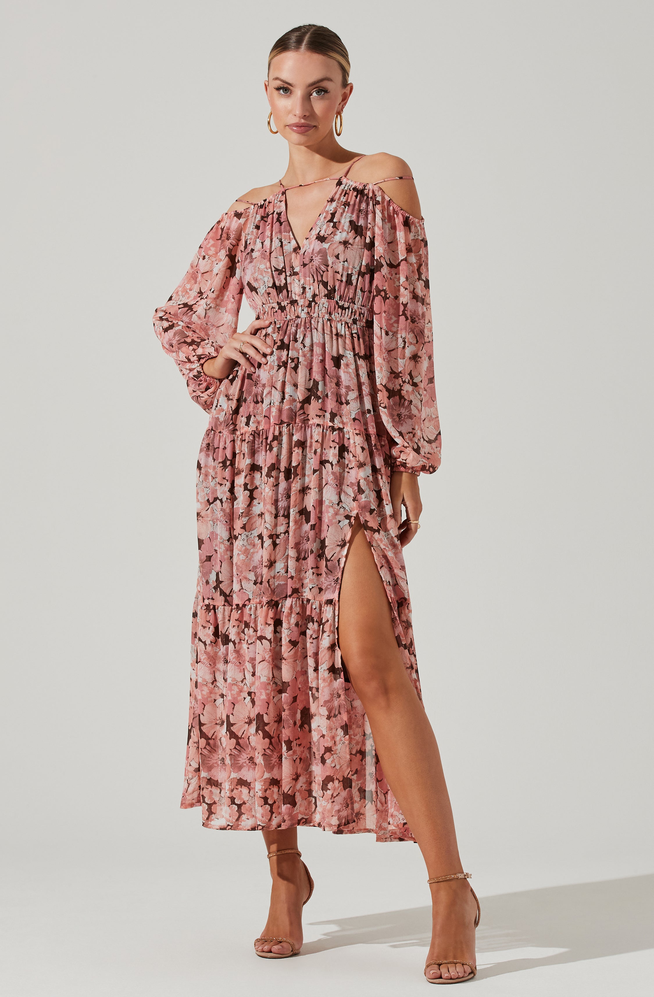 Ciri Midi Dress - Floral Print - Cold Shoulder - SEO result: Shop Now.