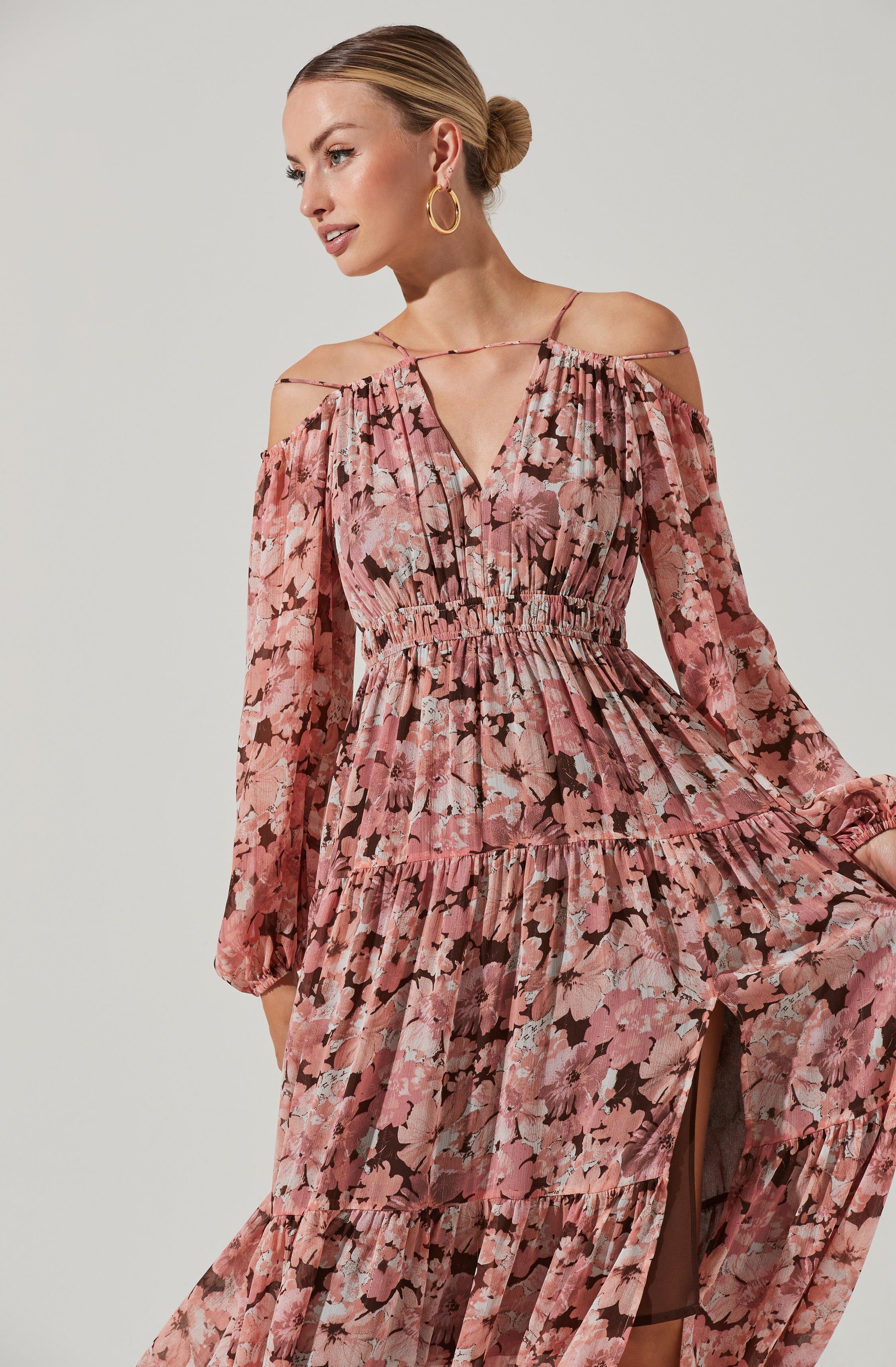 Ciri Midi Dress - Floral Print - Cold Shoulder - SEO result: Shop Now.