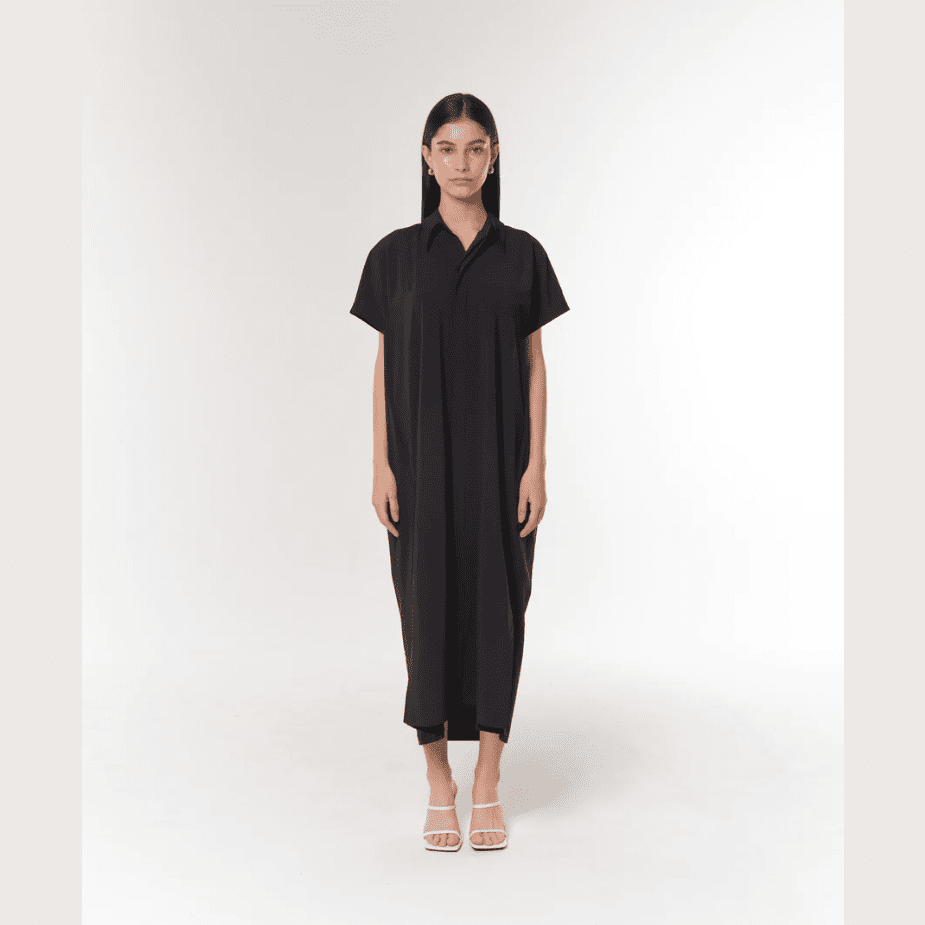 CMFRTS Self Tie Midi Dress in Black - A.S. Airy Performance Shirt