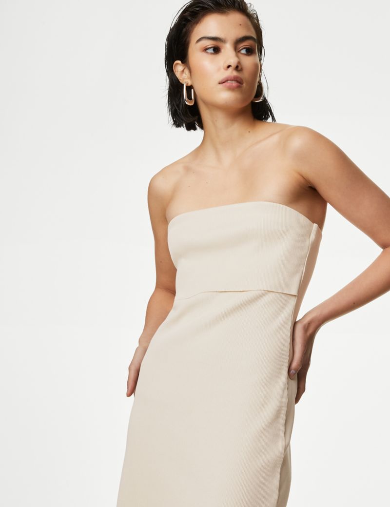 Cotton Ribbed Bandeau Midi Dress