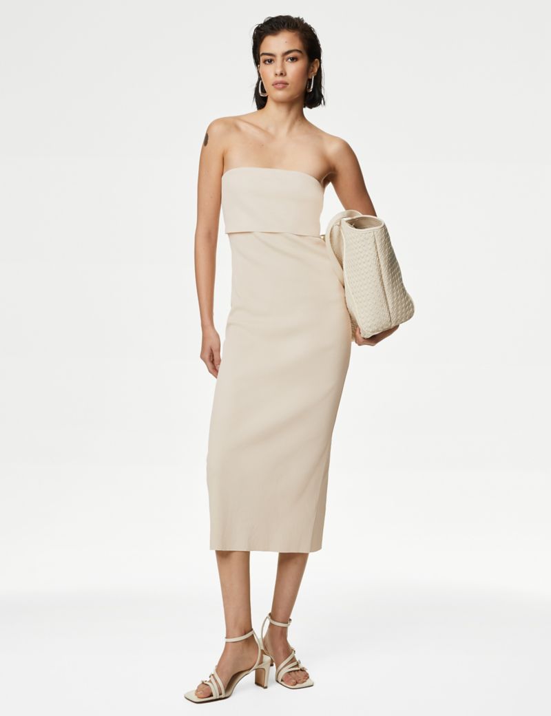 Cotton Ribbed Bandeau Midi Dress