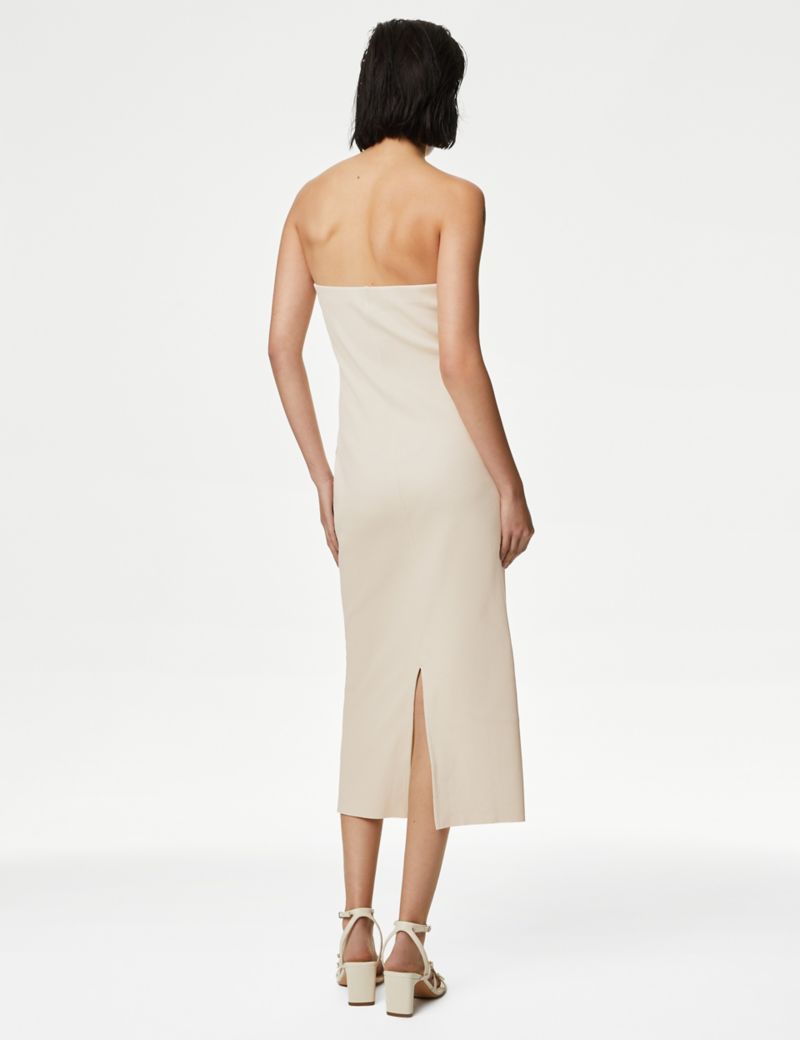 Cotton Ribbed Bandeau Midi Dress