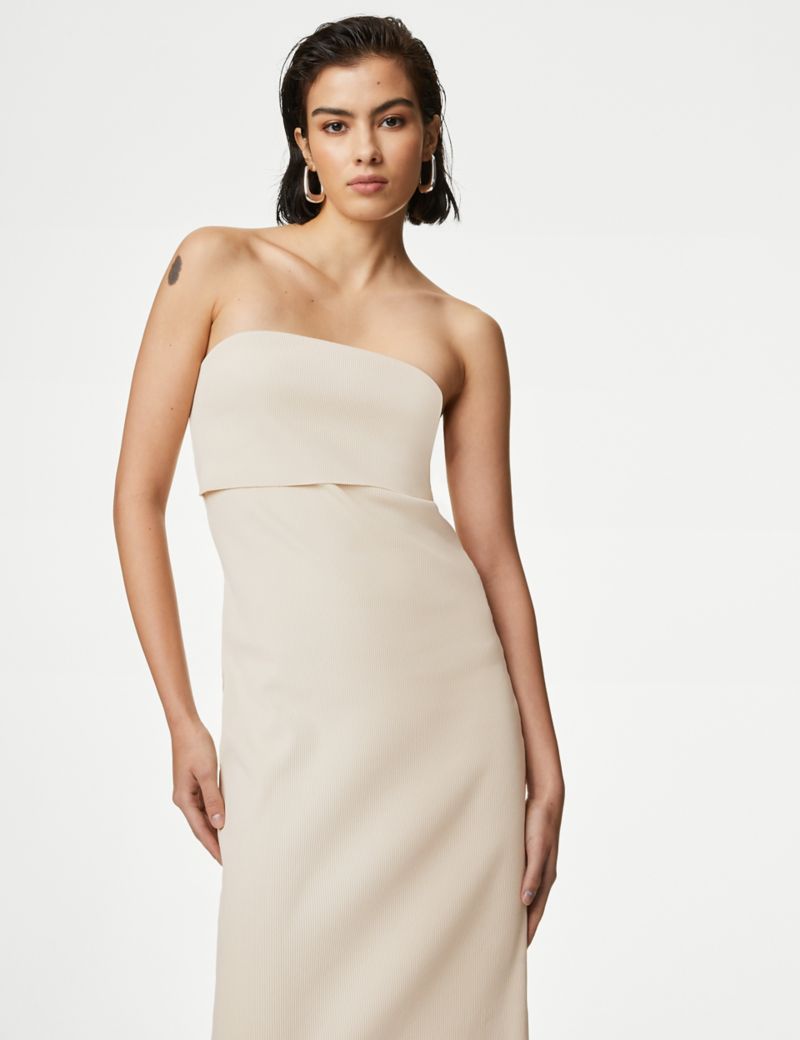 Cotton Ribbed Bandeau Midi Dress