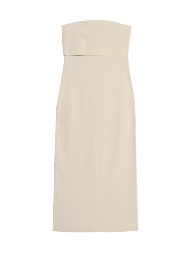 Cotton Ribbed Bandeau Midi Dress