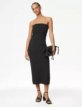 Cotton Ribbed Bandeau Midi Dress