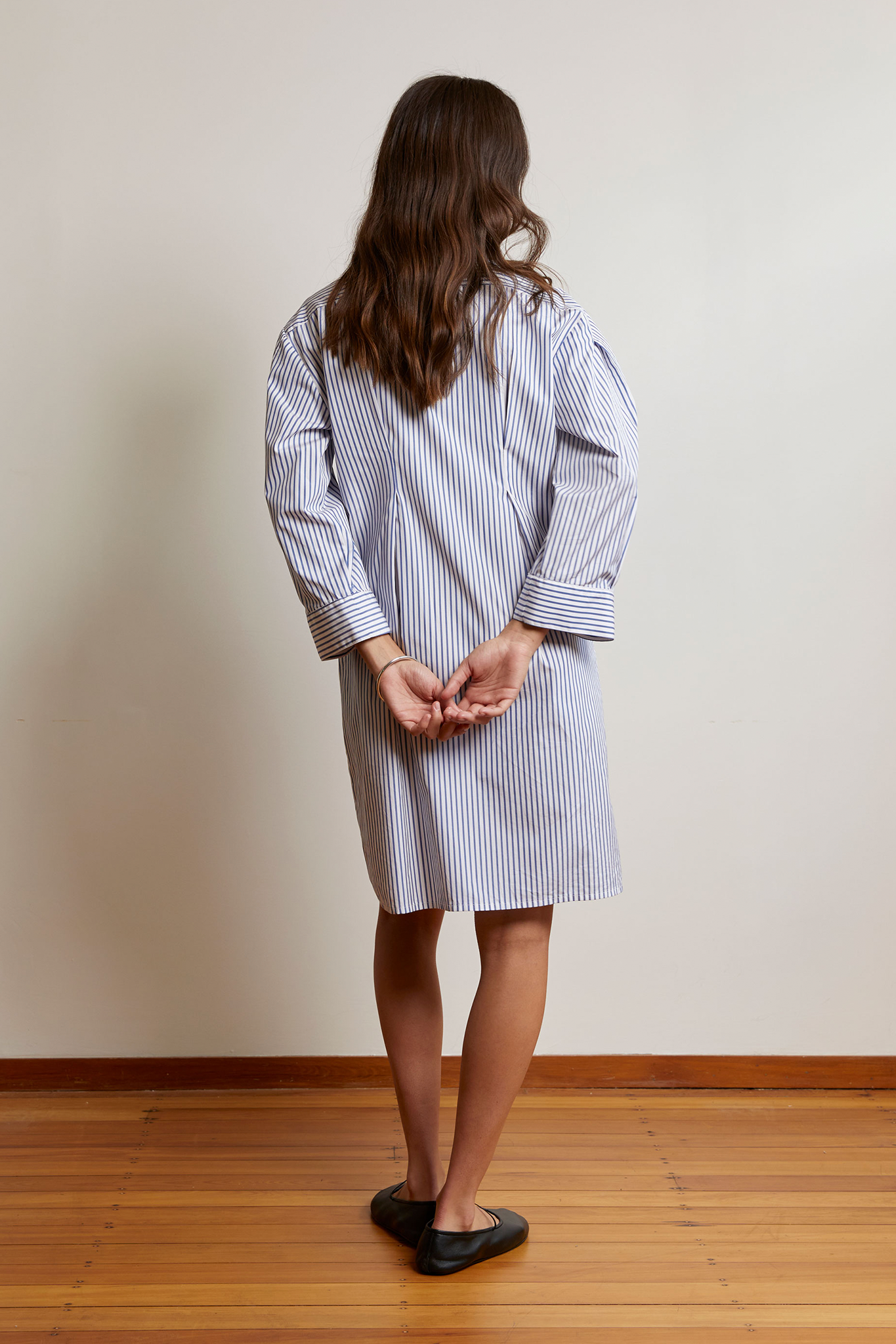 Cotton Stripe Dark Blue White Pullover Shirt Dress