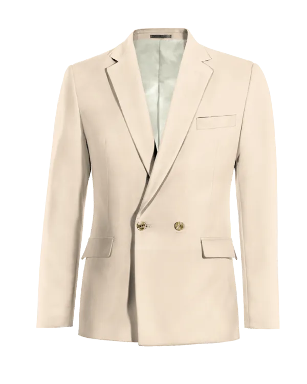 Cream slim fit stretch double-breasted blazer.